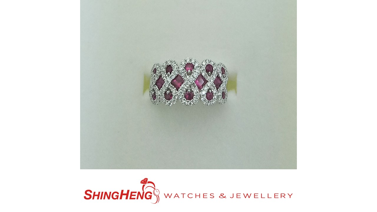 Natural Diamond & Red Ruby Gold Ring