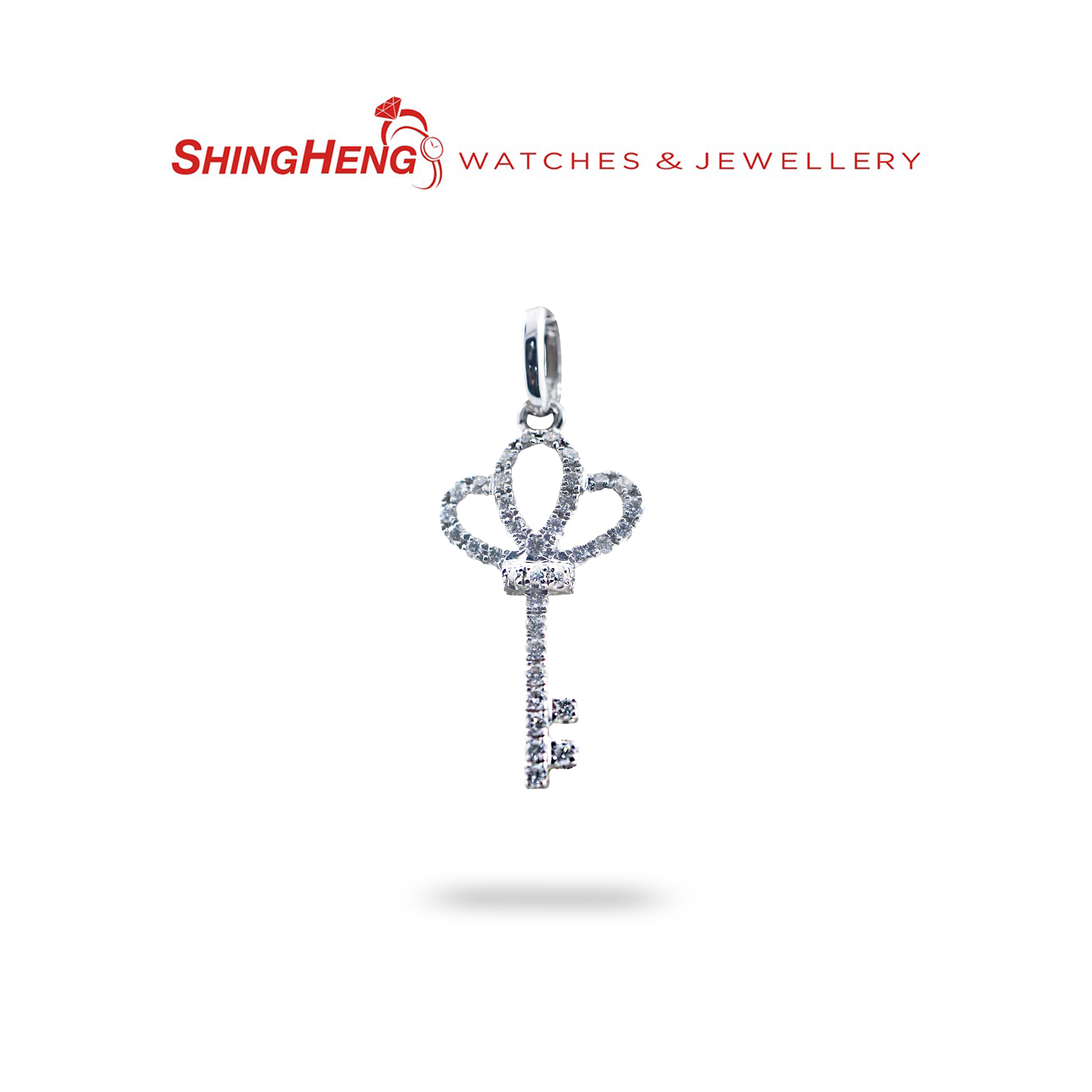 18K White Gold Diamond Key Pendant