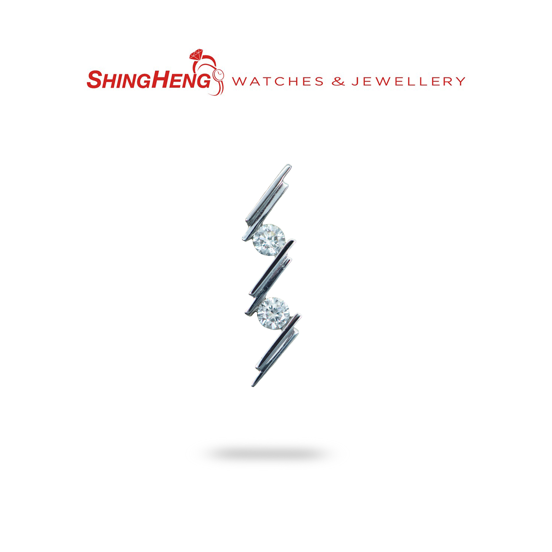 18K White Gold Diamond Zig Zag Pendant