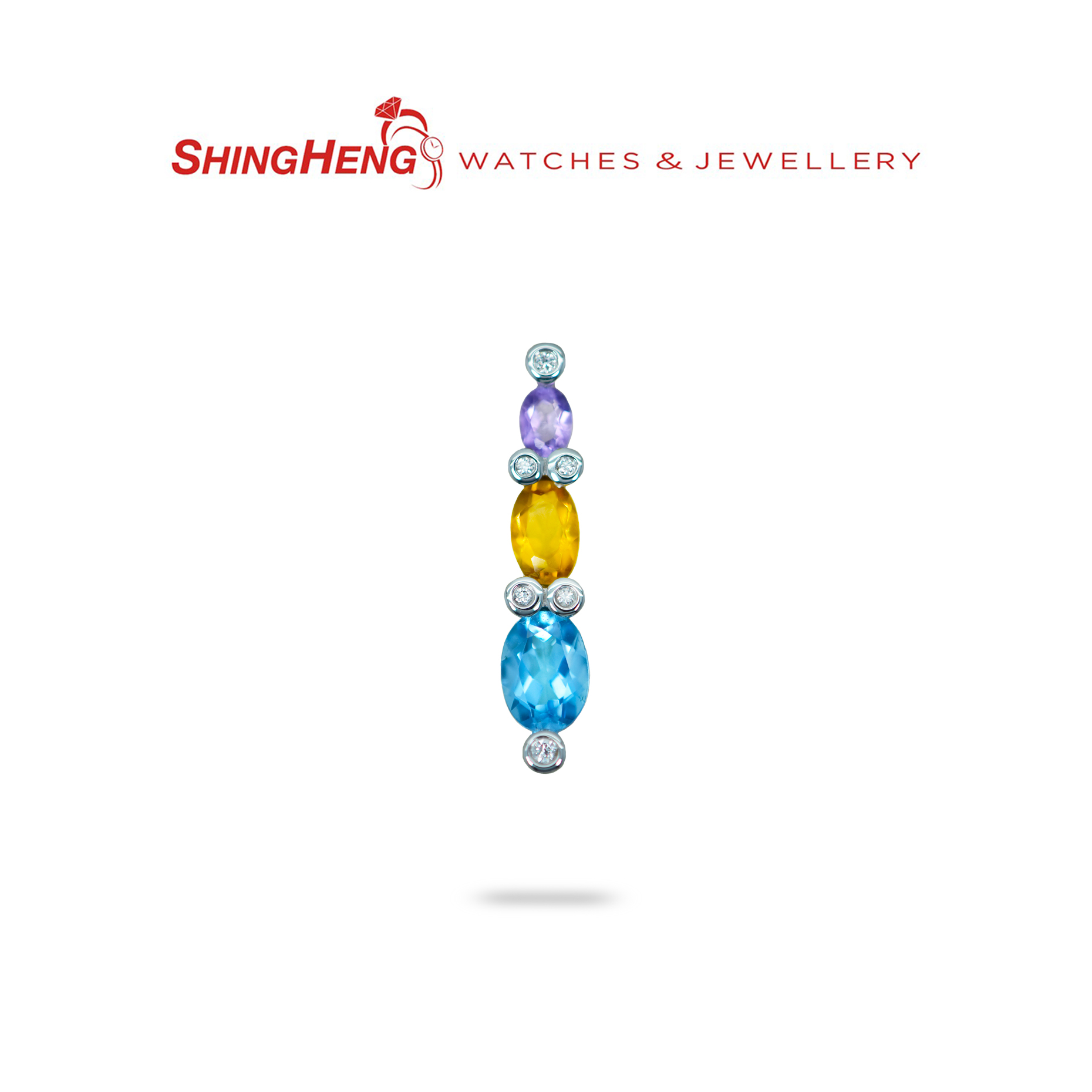 18K White Gold Diamond Multi-Gemstone Pendant
