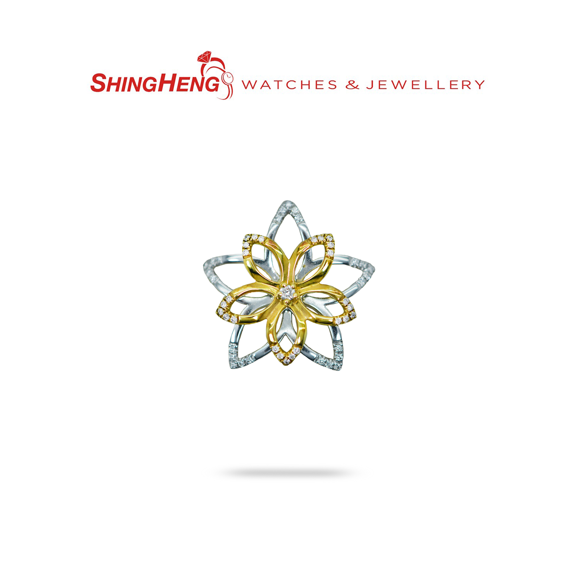 18K White & Yellow Gold Diamond Floral Layer Pendant