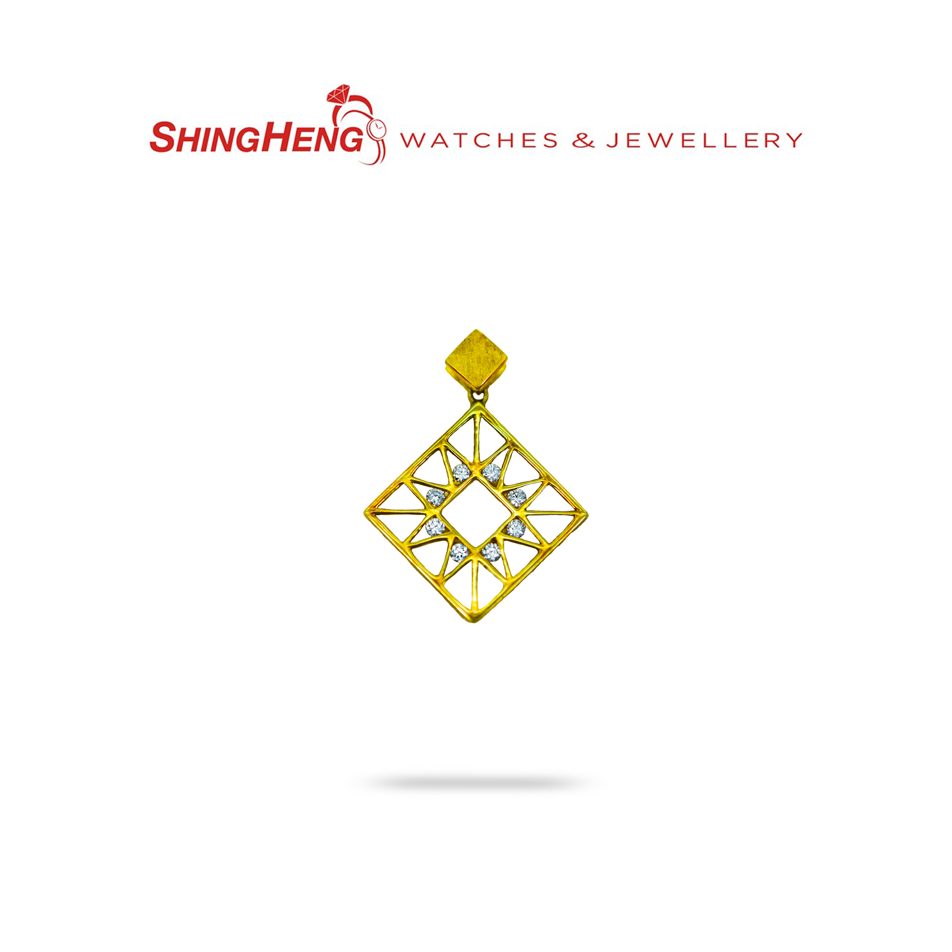 18K Gold Interlaced Rhombus Diamond Pendant